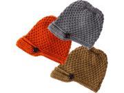 Classic Camel Orange And Light Grey Button Brim Knit Hats Set Of 3