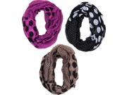 Polka Dot Infinity Scarves In Black Taupe And Purple Set of 3
