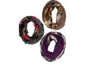 Crochet Mixed Media Scarves In Black Brown And Purple Set of 3