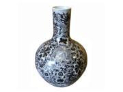 Legends of Asia Globular Vase with Dragon Motif in Black White