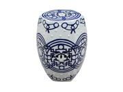 Hexagonal Oriental Ceramic Stool Blue White Pattern of Lines