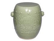 Longquan Asian Ceramic Celadon Garden Stool with Lions Head