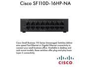 Cisco SF110D 16HP Ethernet Switch 16 Ports 10 100Base TX 2 Layer Supported Wall Mountable Rack mountable Desktop 90 Day