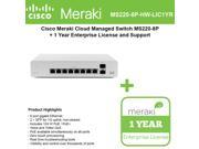 Cisco Meraki Cloud Managed Switch MS220 8P includes 1 Year Enterprise License