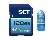 SCT 128GB SD XC Class 10 UHS 1 Memory Card 128G Secure Digital SDXC SCTSD 128G with Blue SD Memory Card Reader