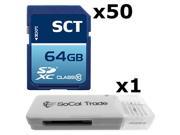 50 PACK Lot of 50 SCT 64GB SD XC Class 10 SDXC Flash Memory Card with SD Memory Card Reader