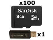 100 PACK Lot of 100 SanDisk 8GB MicroSD HC Memory Card SDSDQAB 008G Bulk Pack with Dual Slot Memory Card Reader