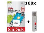 100 PACK SanDisk Ultra 32GB UHS I Class 10 MicroSDHC Memory Card Up to 48mb s SDSQUNB 032G LOT OF 100 with USB 2.0 MemoryMarket dual slot MicroSD SD Memory