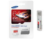 Samsung Evo Plus 64GB MicroSD XC Class 10 UHS 1 80mb s Mobile Memory Card 64G MB MC64DA with Adapter and USB 2.0 MemoryMarket dual slot MicroSD SD Memory Card