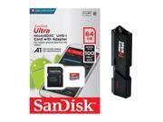 SanDisk Ultra A1 64GB MicroSD XC Class 10 UHS-1 Mobile Memory Card for Samsung Galaxy S7 & S7 Edge S8 & S8 Plus with USB 3.0 MemoryMarket Dual Slot MicroSD & SD