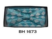 Men s Light Blue Checks Pre Tied Bow Tie With Matching Hanky BH 1673