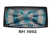 Men s Blue White Checks Pre Tied Bow Tie With Matching Hanky BH 1692