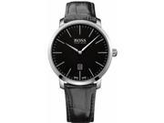 Men s Hugo Boss Swiss Made Signature Black Leather Watch 1513258