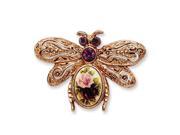 Rose tone Dark Purple Crystal Floral Decal Bee Pin