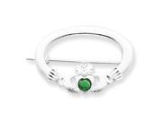 Sterling Silver Green Synthetic Stone Claddagh Pin