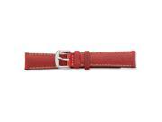 24mm Red Sport Leather White Stitch Silver tone Buckle Watch Band