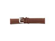 19mm Brown Leather White Stitch Silver tone Buckle Watch Band