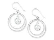 Sterling Silver Double Circles w Small Peace Symbol Dangle Earrings