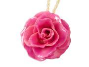 Lacquer Dipped Fuchsia Rose w Gold plated Chain