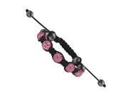 10mm 4 Hematite & 5 Pink Crystal Beads Black Cord Bracelet 10mm 4 Hematite & 5 Pink Crystal Beads Black Cord Bracelet