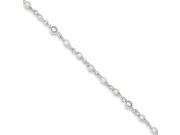 Sterling Silver Polished Freshwater Cultured Pearl Heart Anklet
