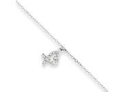 Sterling Silver 10 1in ext Hanging CZ Heart Anklet