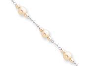 8.25in Rhodium plated White Glass Pearl Bracelet