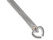 Sterling Silver w 14ky Rolo Link Diamond Heart 7.75in Bracelet