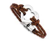 Stainless Steel Polished Heart 7.5in Leather Bracelet