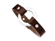 Stainless Steel Brown Leather 9in Bracelet