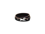 Stainless Steel Black and Brown Leather Wrap Bracelet