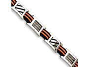 Stainless Steel Cable Accent Black and Orange Rubber Bracelet