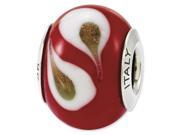 Sterling Silver Reflections Red Brown White Italian Murano Glass Bead