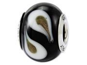 Sterling Silver Reflections Black Brown White Italian Murano Glass Bead
