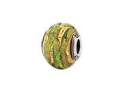 Sterling Silver Reflections Italian Light Green Gold Colored Glass Bead