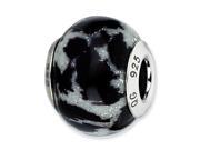 Sterling Silver Reflections White Black w Glitter Overlay Glass Bead