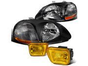 Honda Civic 2 3 4 Dr Dx Ex Black Headlights Yellow Fog Lights