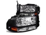Dodge Dakota Durango Slt R T Headlights W Bumper Lights 1Pc. Black