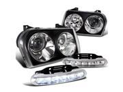 Chrysler 300 Projector Black Headlight W White Led Daytime Fog Lamps