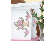 Stamped Pillowcases With White Perle Edge 2 Pkg Basket Of Flowers