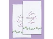 Stamped White Decorative Hand Towel 17 X28 One Pair Live; Laugh; Love