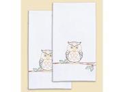 Stamped White Decorative Hand Towel 17 X28 One Pair Owl