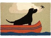 Black Lab in Canoe Watching Dragonfly Fly By Accent Washable Area Rug