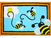 Busy Bumble Bees on Blue Washable 21 X 33 Area Accent Rug