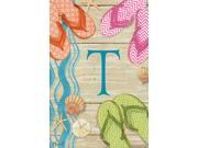 Flip Flops on Boardwalk Monogram T Double Sided 12 X 18 Inch Garden Flag