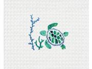 Coastal Green Sea Turtle in Coral Cotton Kitchen Towel