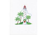 Coastal Holiday Lighthouse and Palms Embroidered Waffle Holiday Kitchen Towel