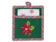 Red and Green Poinsettia Embroidered 2 Piece Holiday Mitt Towel Kitchen Gift Set