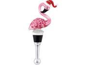 Tropical Christmas Santa Pink Flamingo Wine Bottle Glass Art Topper Stopper