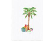 Presents Under Palm Coastal Holiday Embroidered Waffle Holiday Kitchen Towel